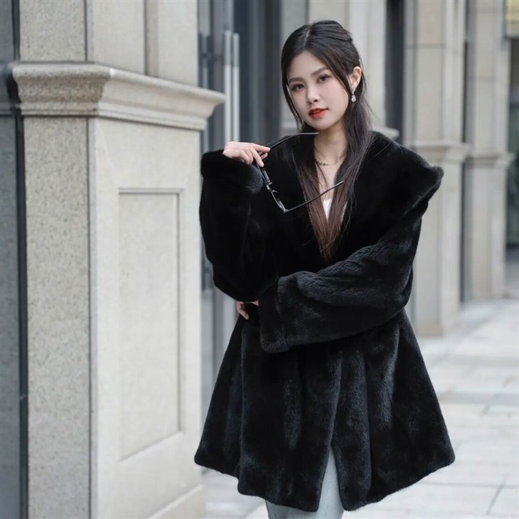 Black Women Genuine Fur Long Mink Fur Coat Winter